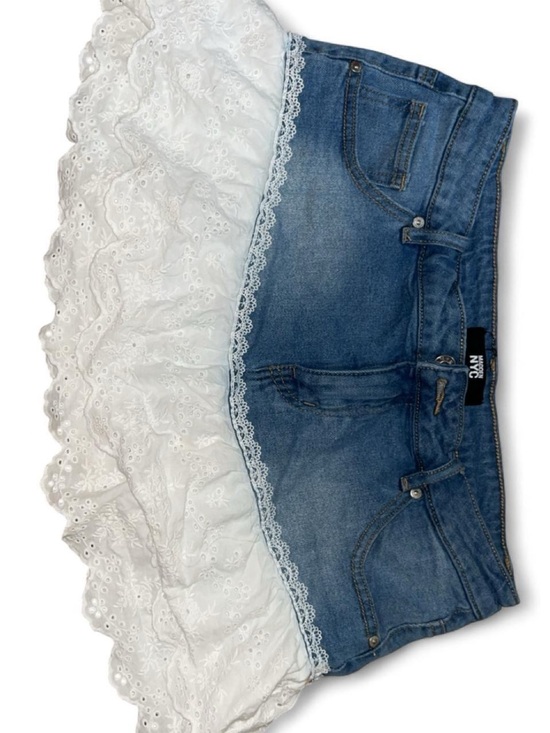 NYC Dresses & Skirts - NYC White Eyelet Ruffle Over Blue Denim Skort